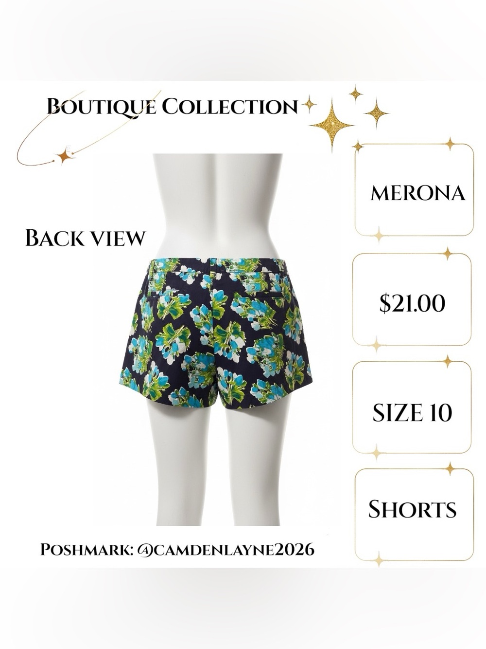 Merona Floral Print Summer Shorts in Black, Blue & Green - Picture 5 of 8